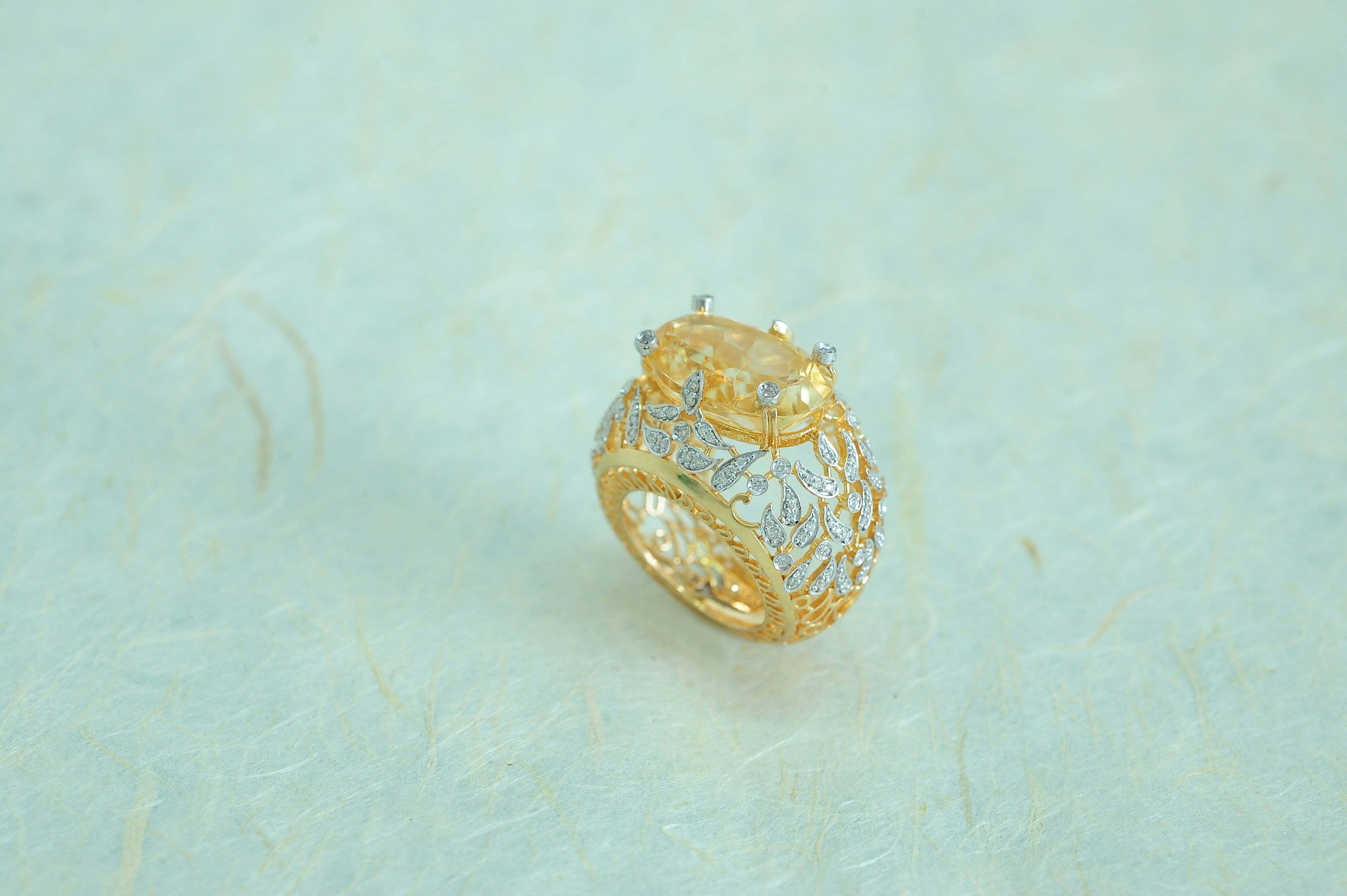 Cocktail Diamond Ring with Natural Yellow Topaz