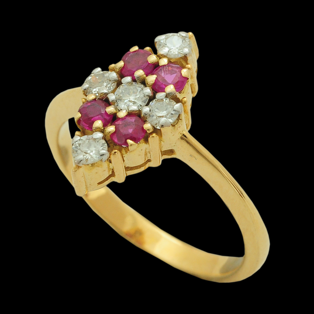 Traditional South Indian Diamond and Ruby Ring