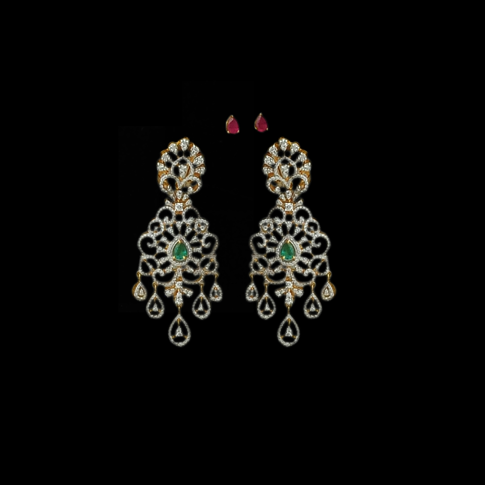 Diamond Earrings with changeble Natural Emeralds/Rubies