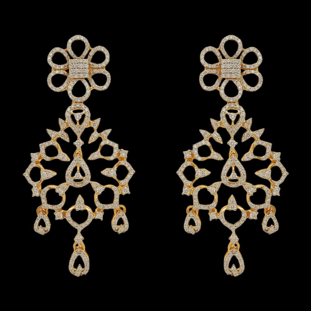 Diamond Chandelier Earrings with Changeable Natural Emerald/Ruby
