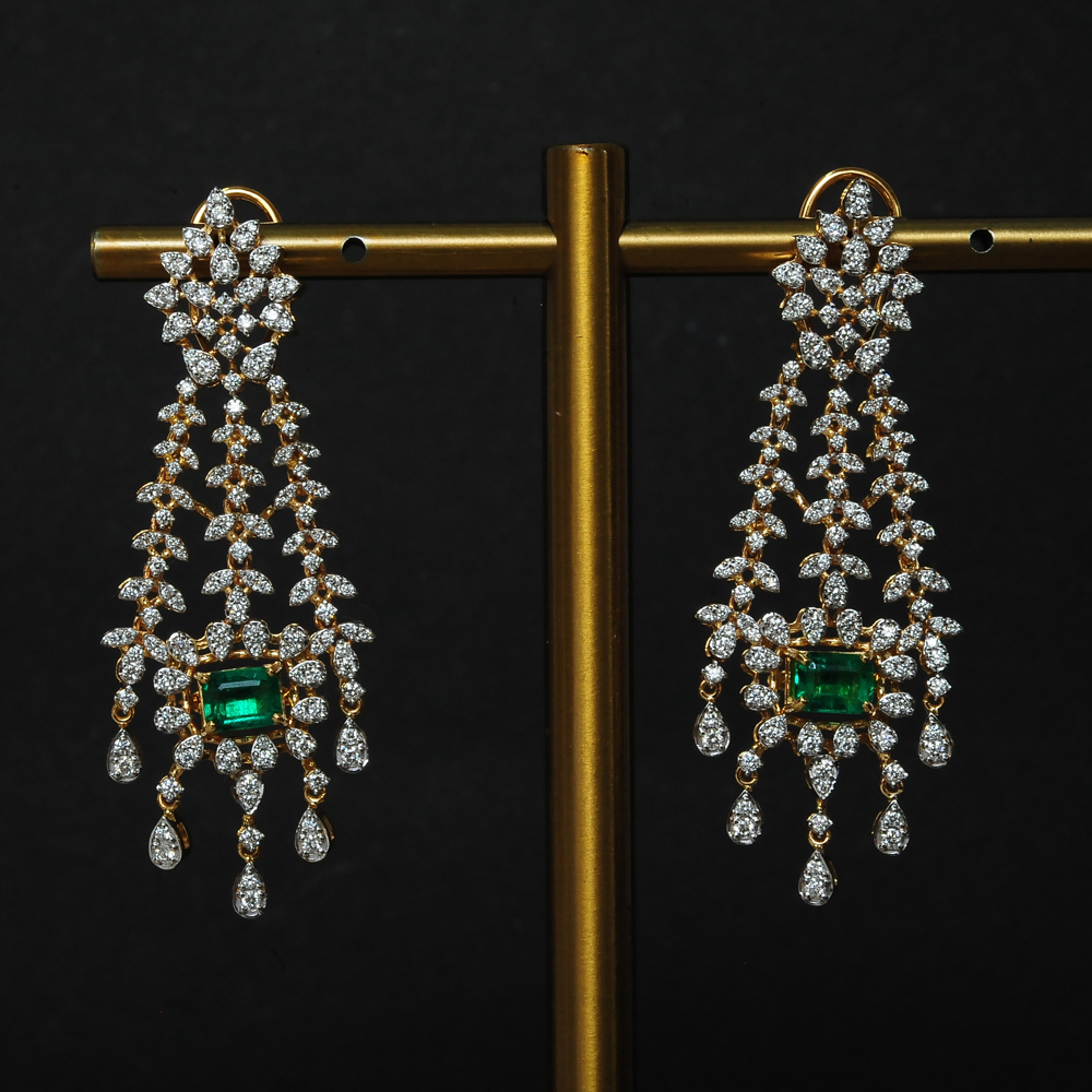 Diamond Chandelier Earrings with changeable Natural Emeralds/Rubies
