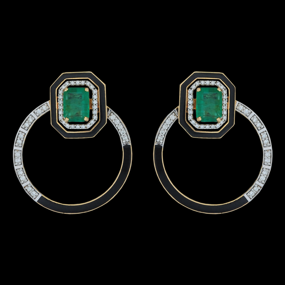 Diamond Earrings with Natural Emerald and Rubies