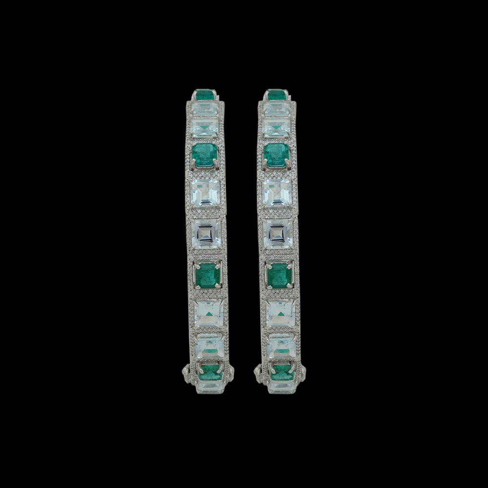 Natural Emerald, Aquamarine and Diamond Bangles