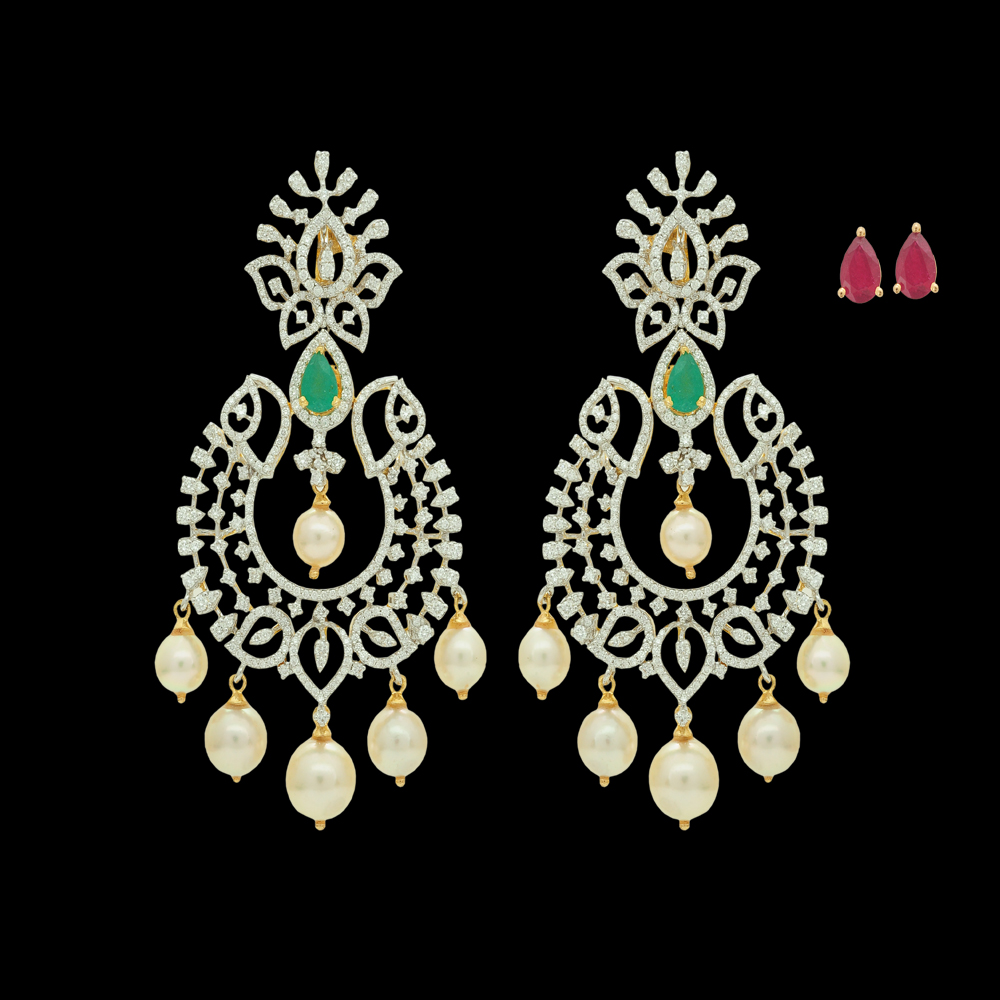 3-in-1 Detachable Diamond and Chandbali Earrings Set