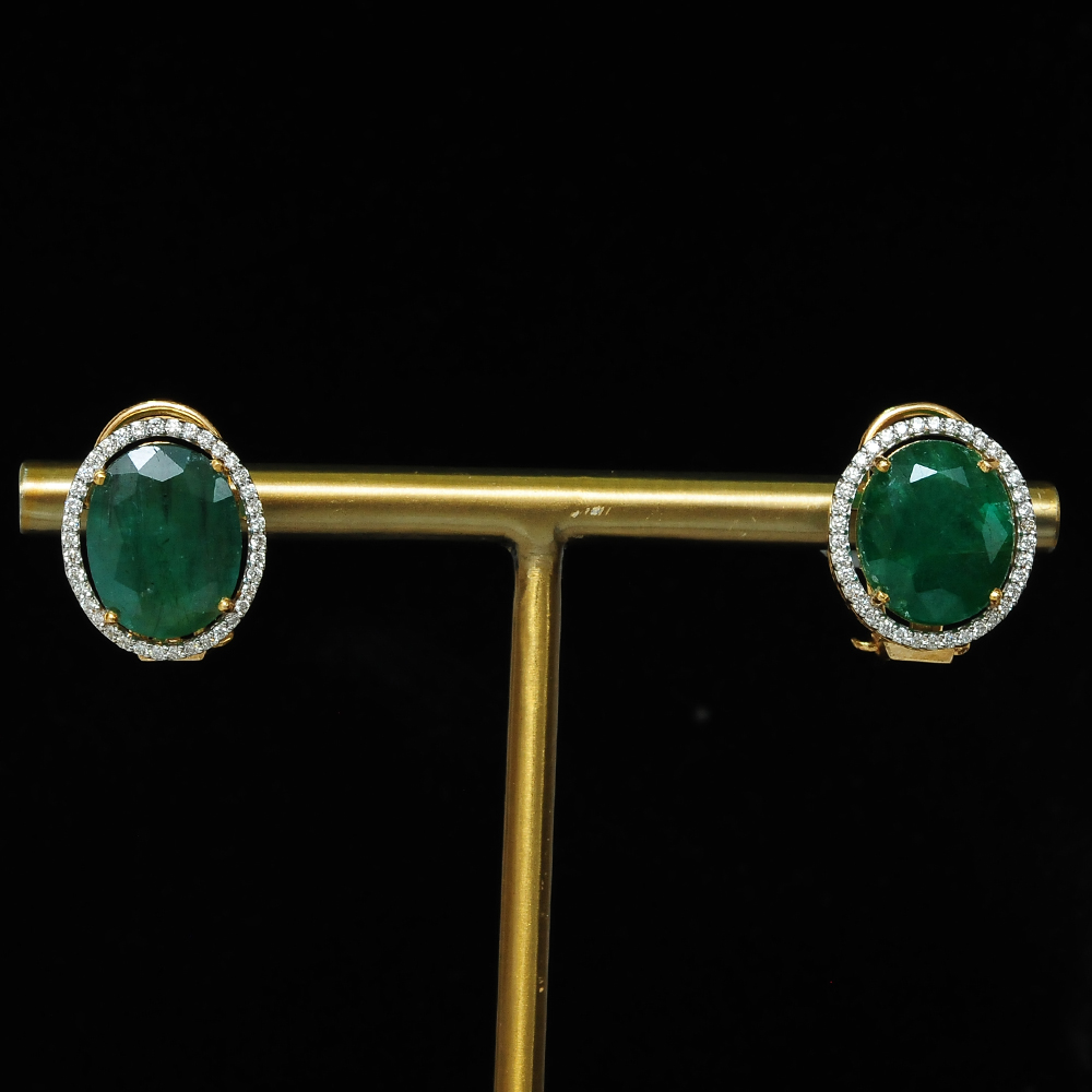 Diamond Studs with Natural Emeralds