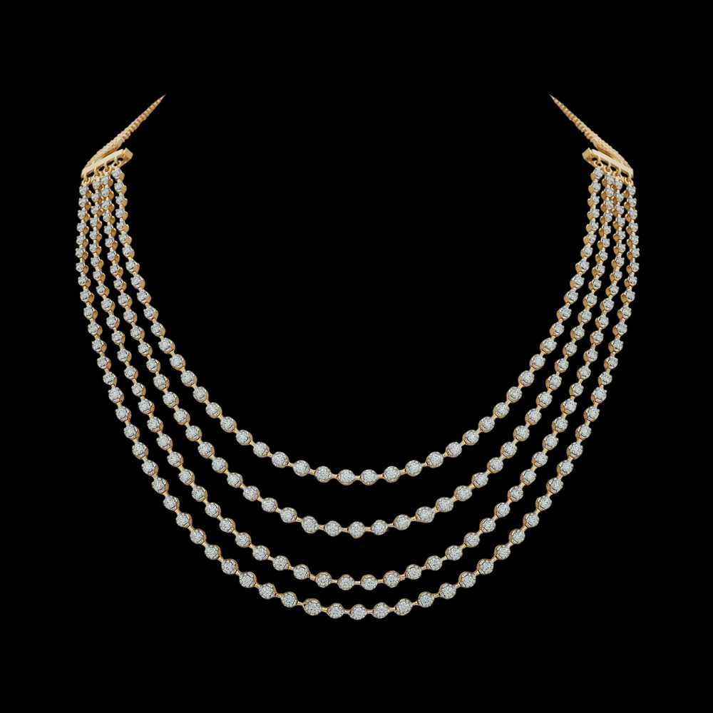 Gold & Diamond Detachable Haaram (Necklace) & Earrings Set