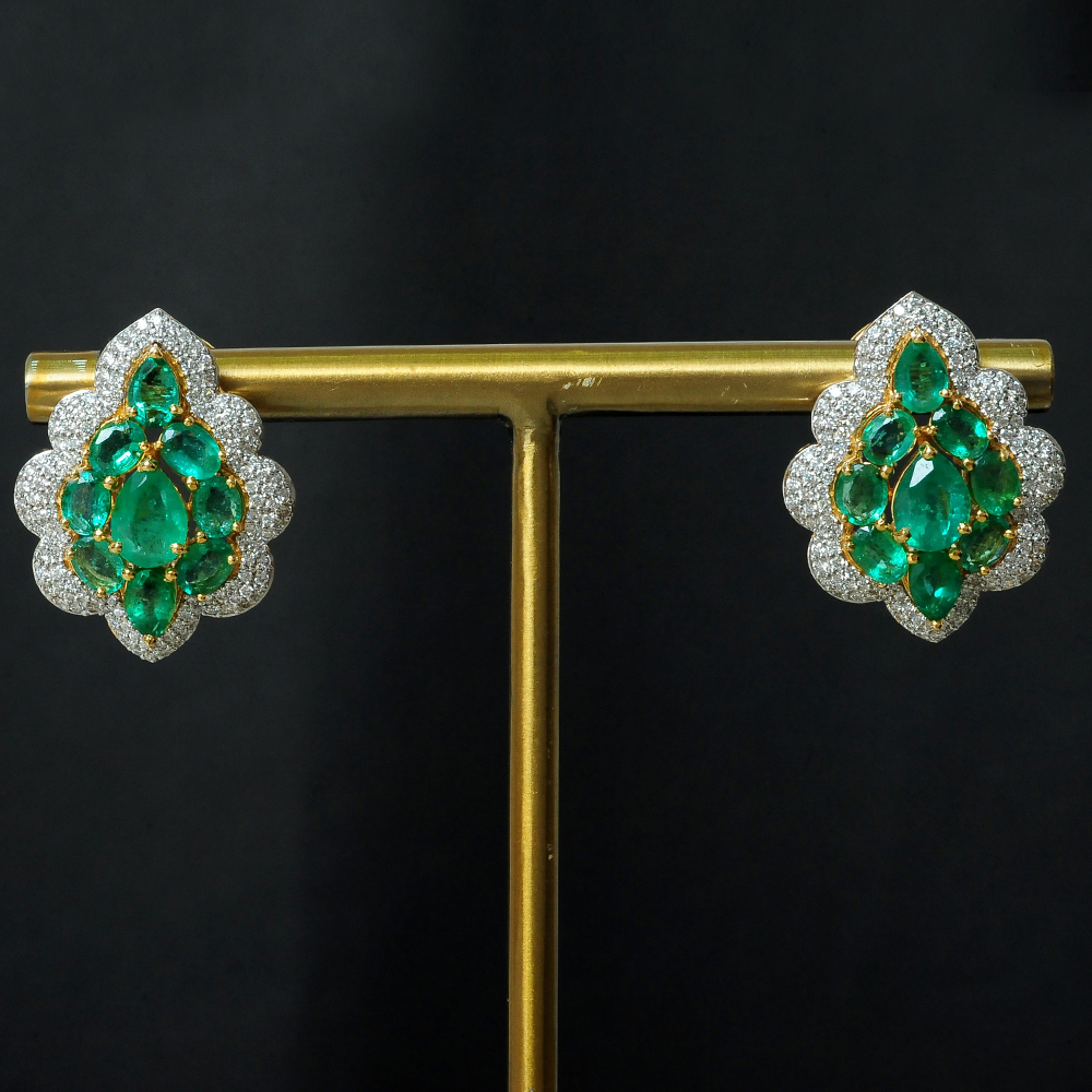 Designer Diamond Earrings with Natural Emeralds