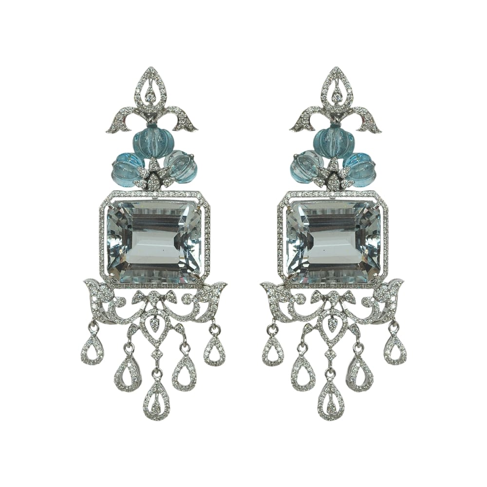 Diamond earrings with Natural Aquamarine Beads