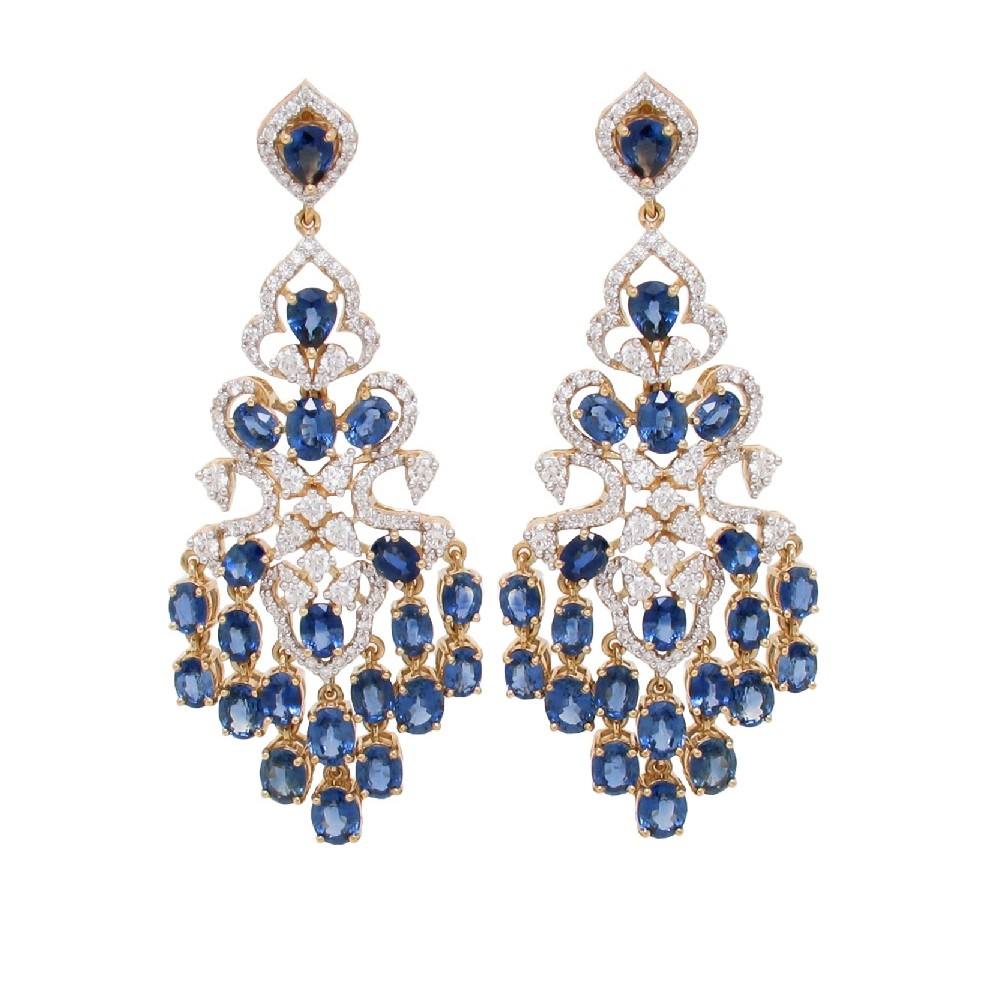 Blue Sapphire Diamond Chandelier Earrings