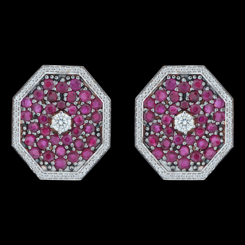Designer Diamond Studs with Natural Rubies