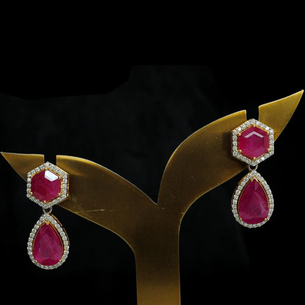 3 In 1 Diamond Earrings with Natural Rubies.