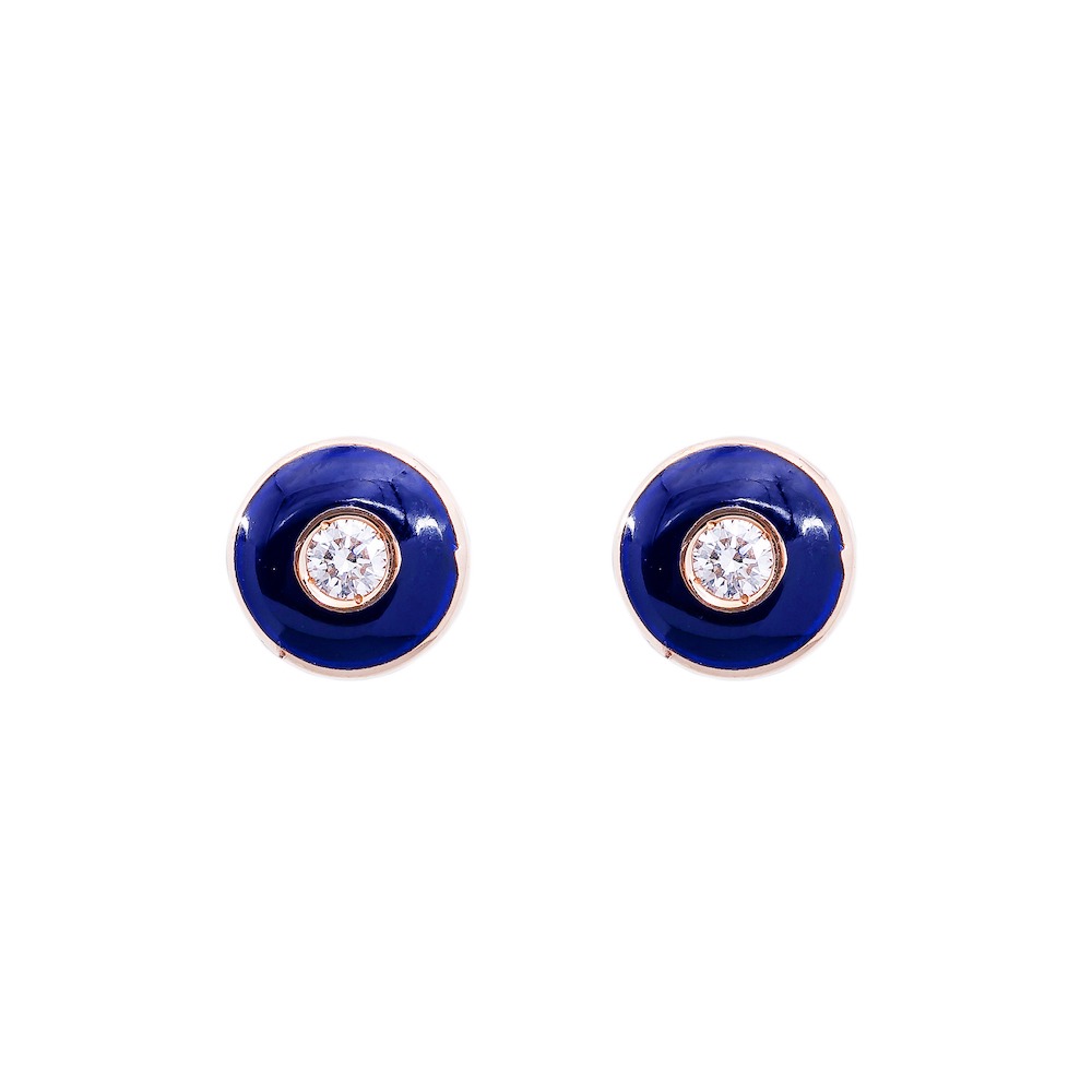 Blue Enamel Diamond Pendant Earring Set