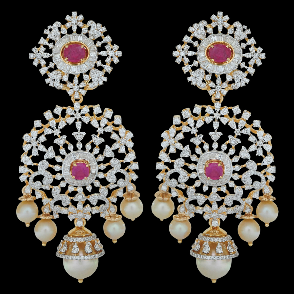 Mesmerizing 18K Gold '4 in 1' Detachable Diamond Jhumkas - Diamond Dangle  Earrings with Color Stones & Pearls - 1-1-BG-DER-TP10719 in 40.070 Grams