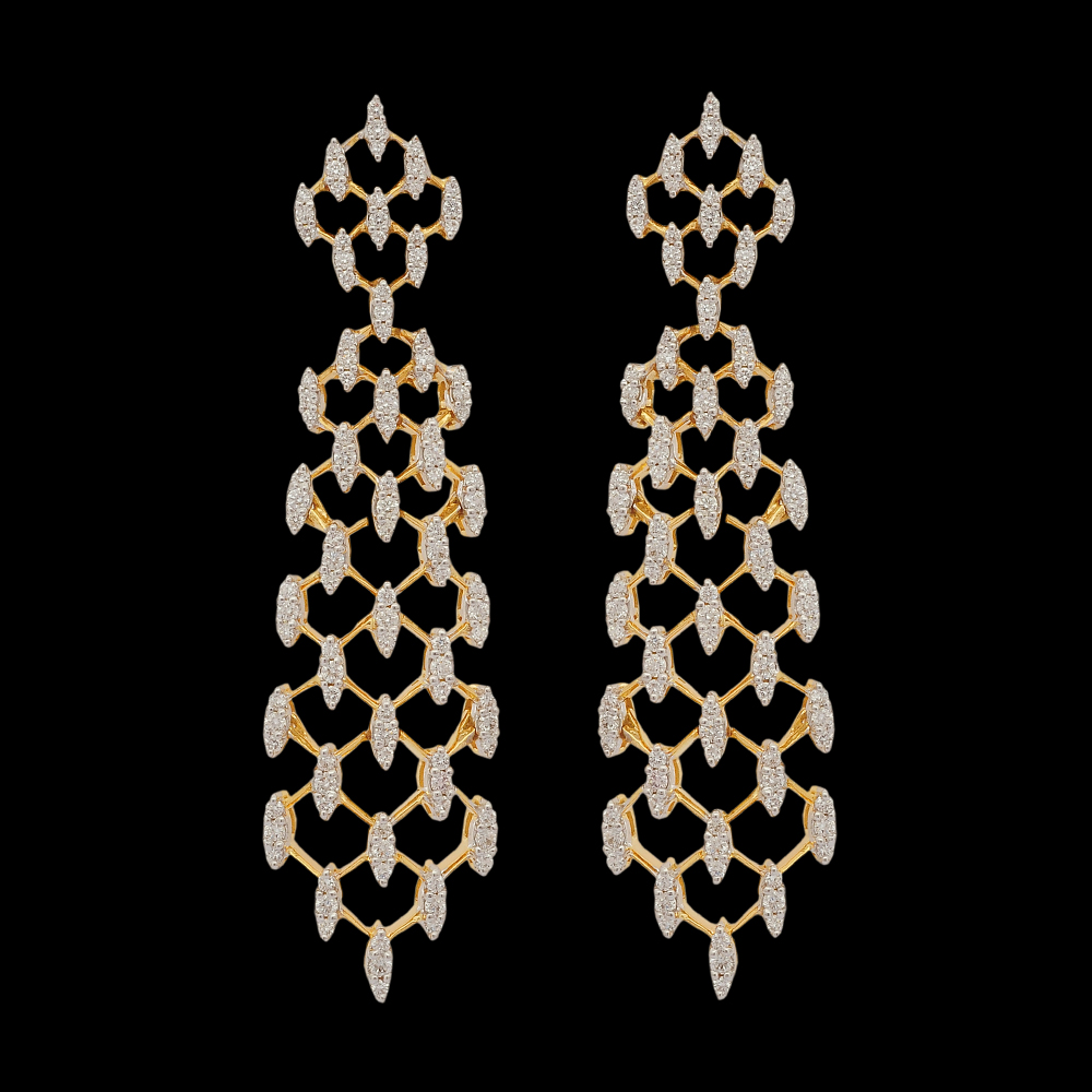 Lightweight but Heavy Looking Gold & Diamond Necklace & Earrings Set