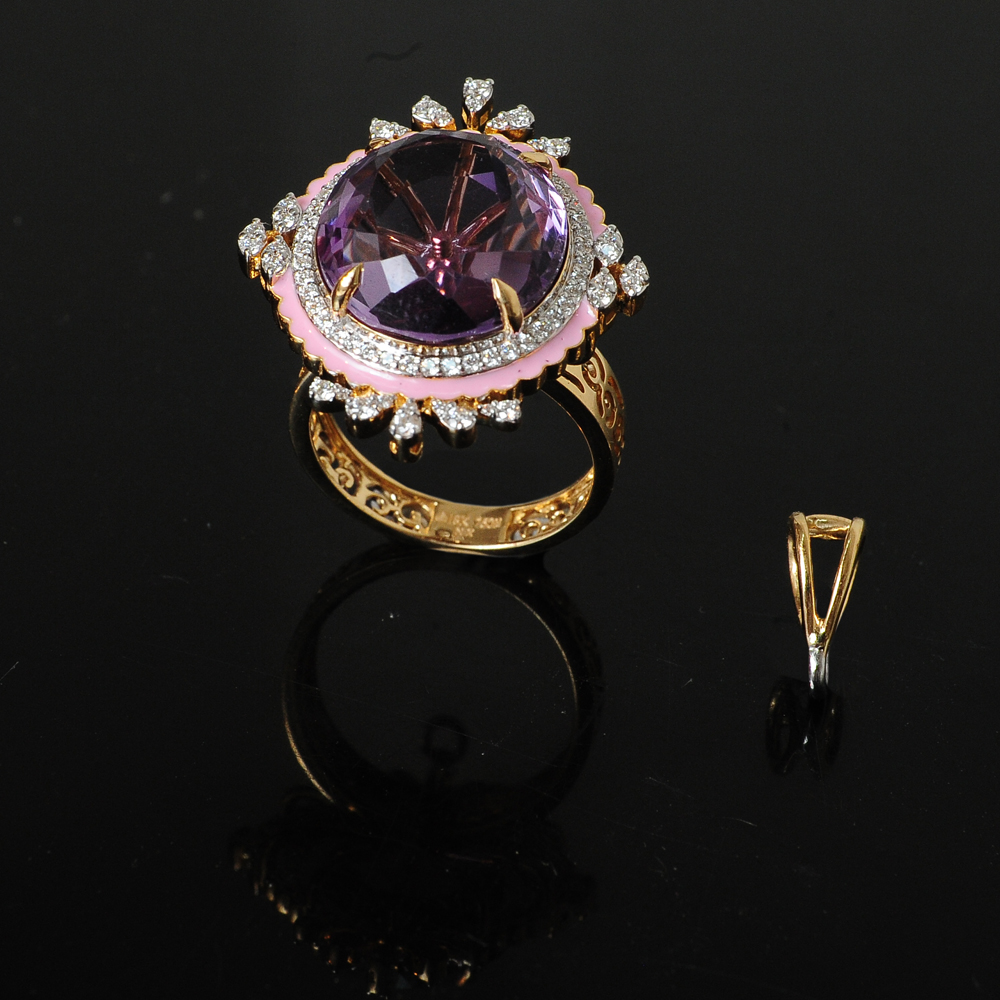 DIamond Cocktail Ring with Natural Amethyst