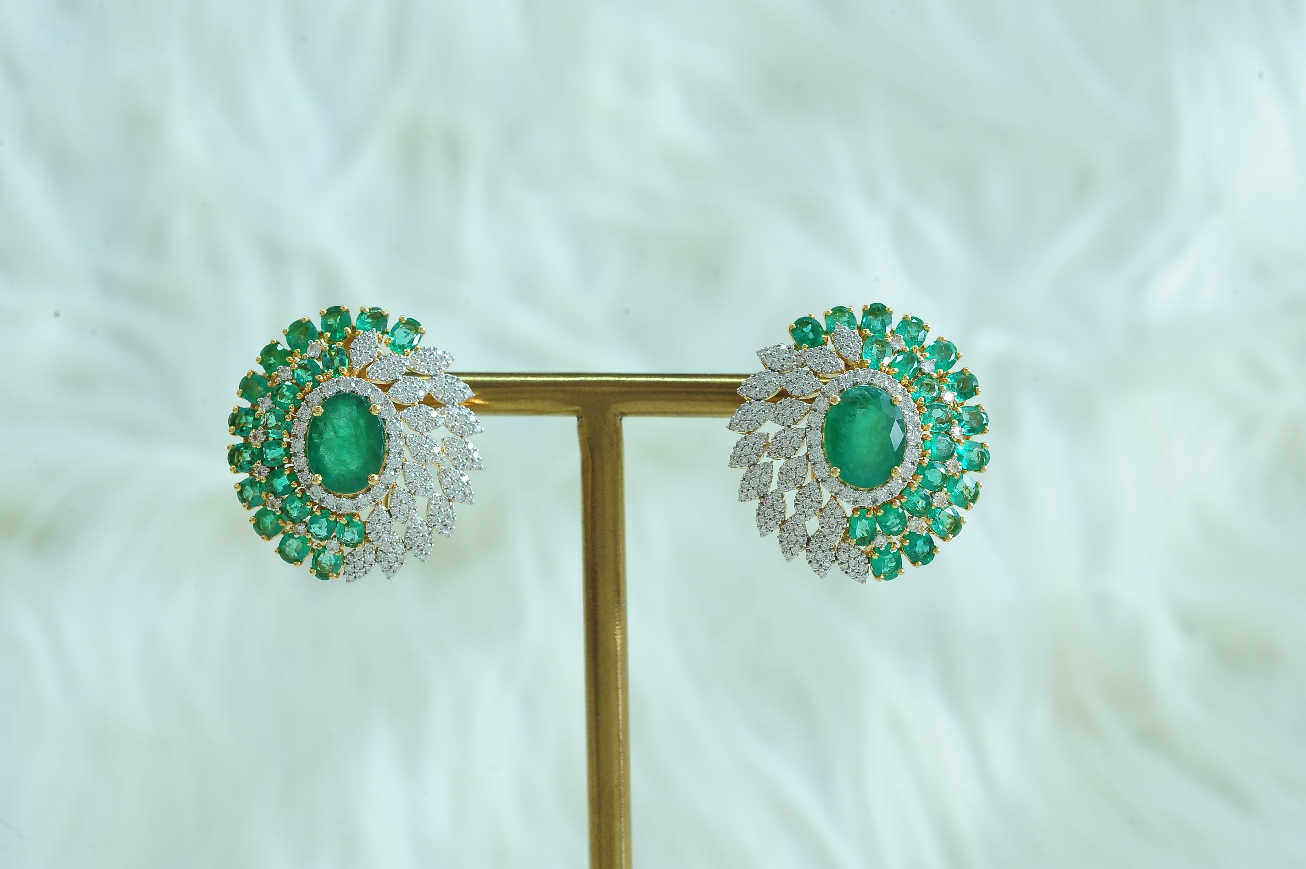 Elegant Diamond Studs with Natural Emeralds