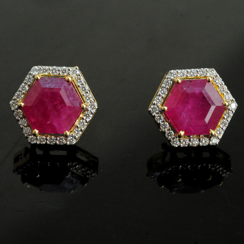 3 In 1 Diamond Earrings with Natural Rubies.