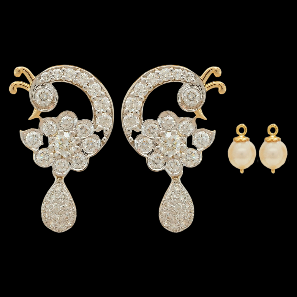 Changeble Diamond Peacock Earrings with Pearl drops