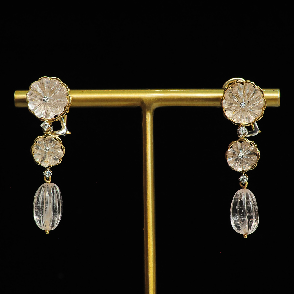 2 In 1 Diamond Earrings with Natural Morganite and Spinel.