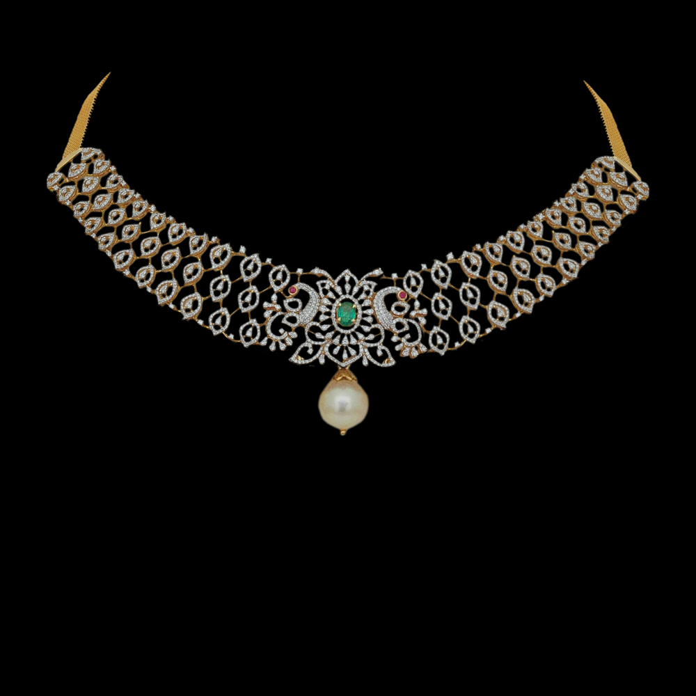 6-in-1 Natural Emerald/Ruby and Diamond Necklace with Pearl Drops
