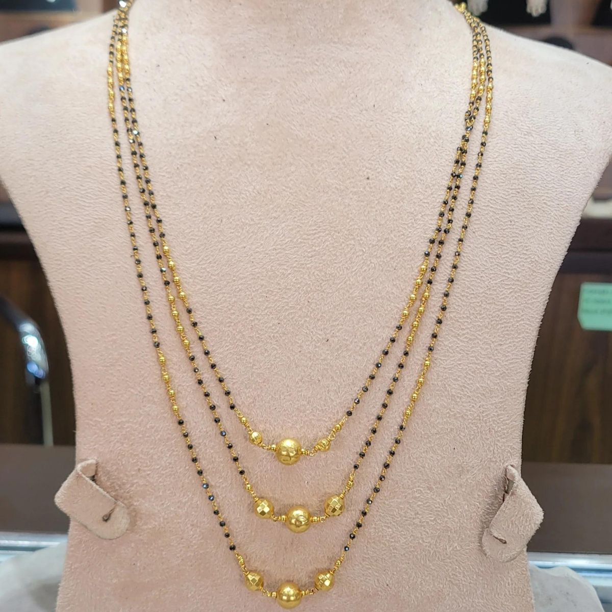 Temple Gold Necklace with Diamond Beads.