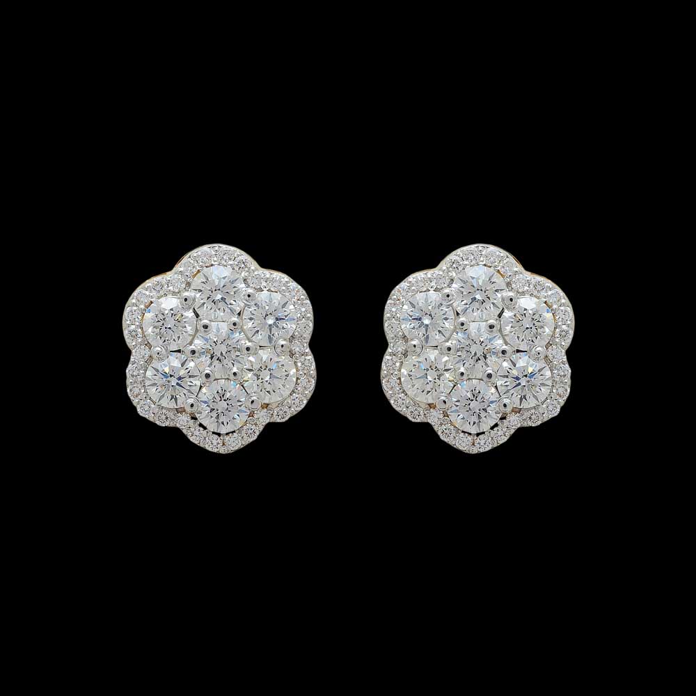 Floral With Halo Diamond Top Earrings
