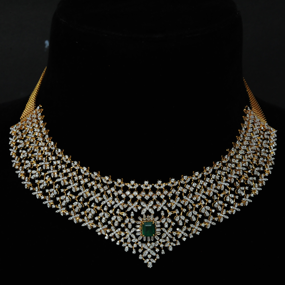 3-in-1 Diamond Choker with changeable Natural Emeralds/Rubies