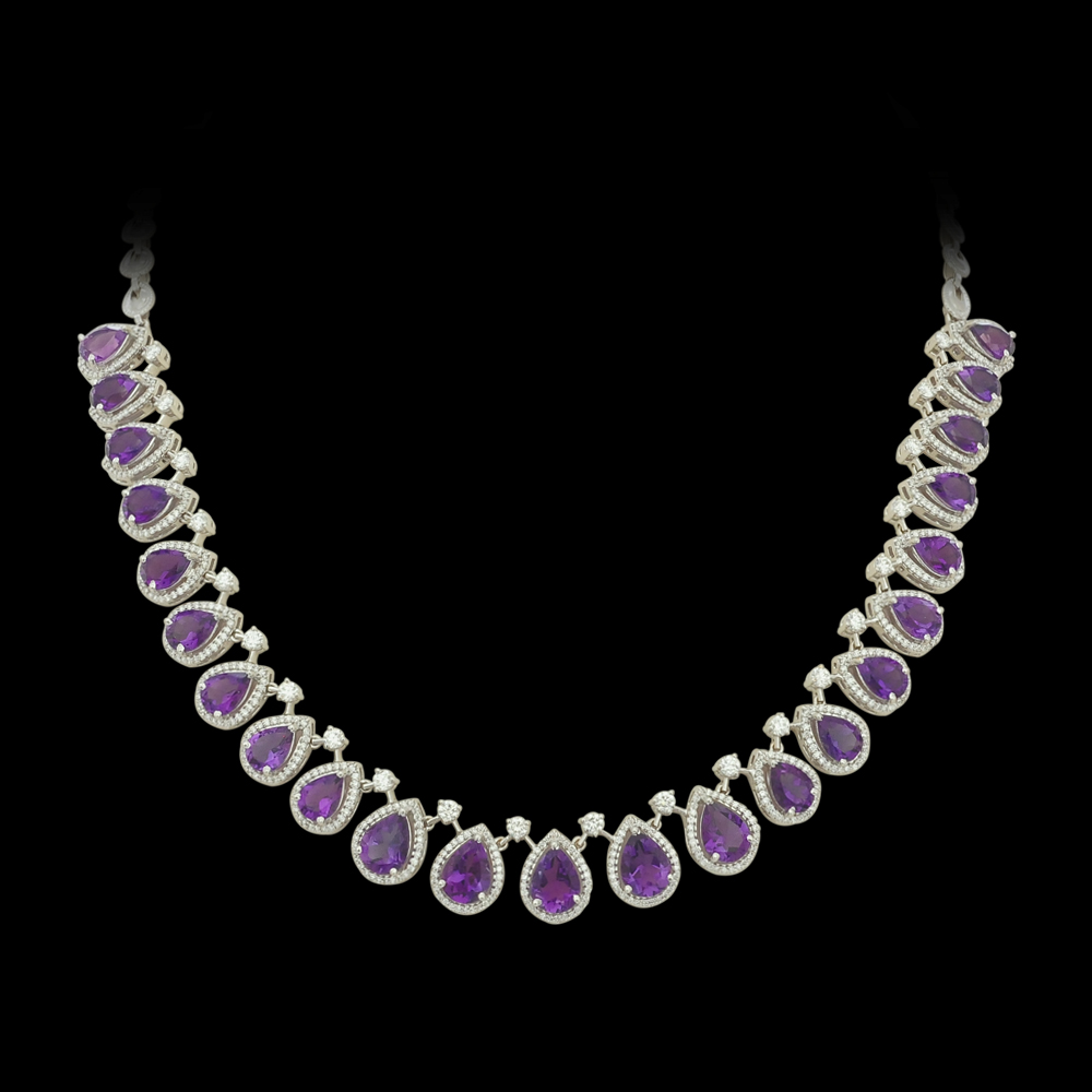 Amethyst Diamond Necklace Earrings Set