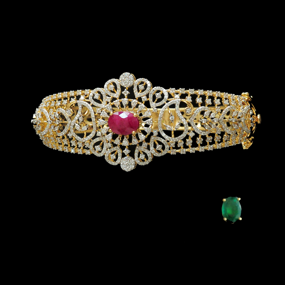 Diamond Bracelet with changeable Natural Emeralds and Rubies.