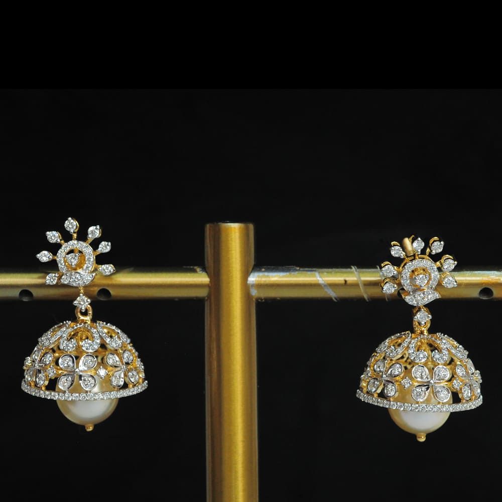 Diamond Earrings with Natural Pearl Drops.