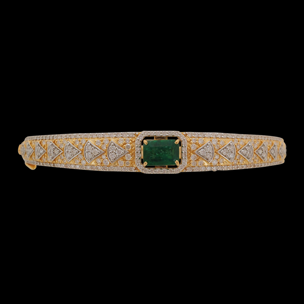 Openable Diamond Bracelet with Natural Emerald Gemstone