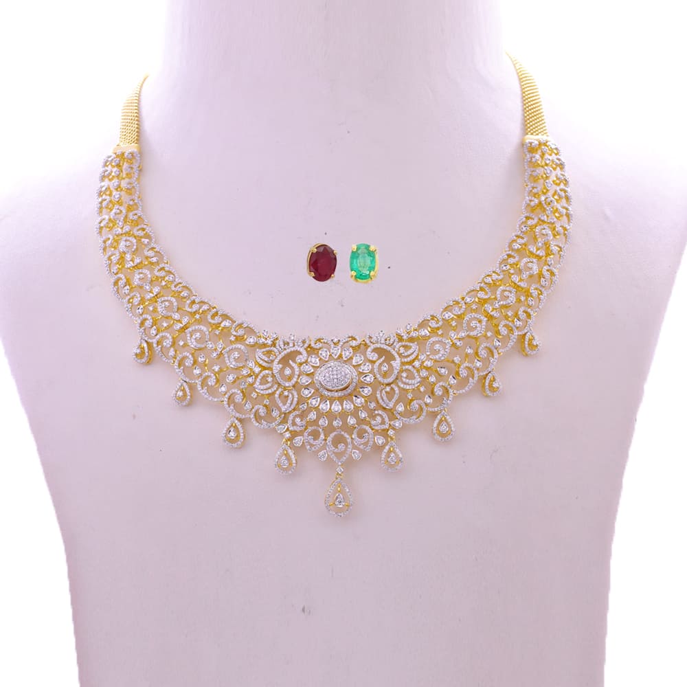 Diamond Necklace with changeable Natural Emeralds/Rubies.