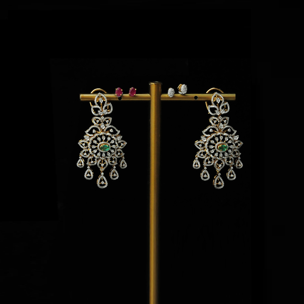 Diamond Earrings with changeble Natural Emeralds and Rubies