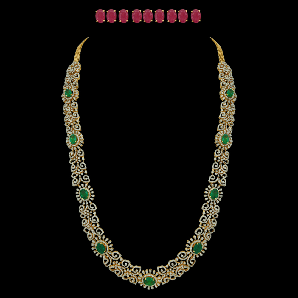 Changeable Natural Emerald/Ruby And Diamond Haaram 