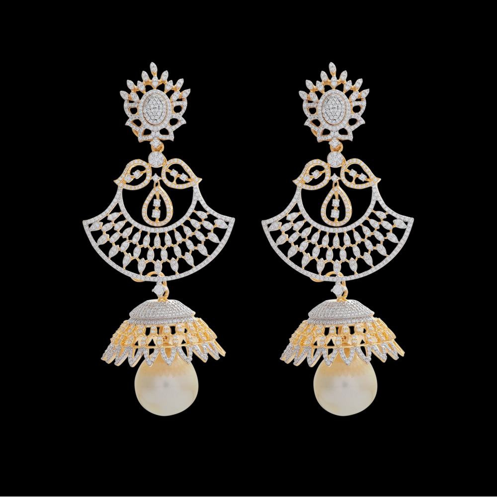 4 in 1 Multiway 3 Step Chandbali Jhumka Diamond Earrings