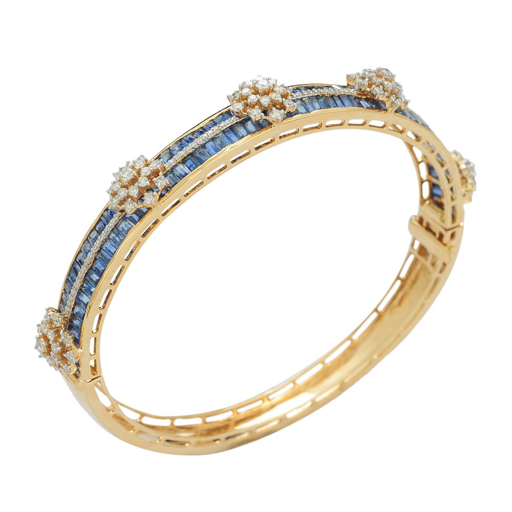 Floral Blue Sapphire Diamond Bangle Bracelet