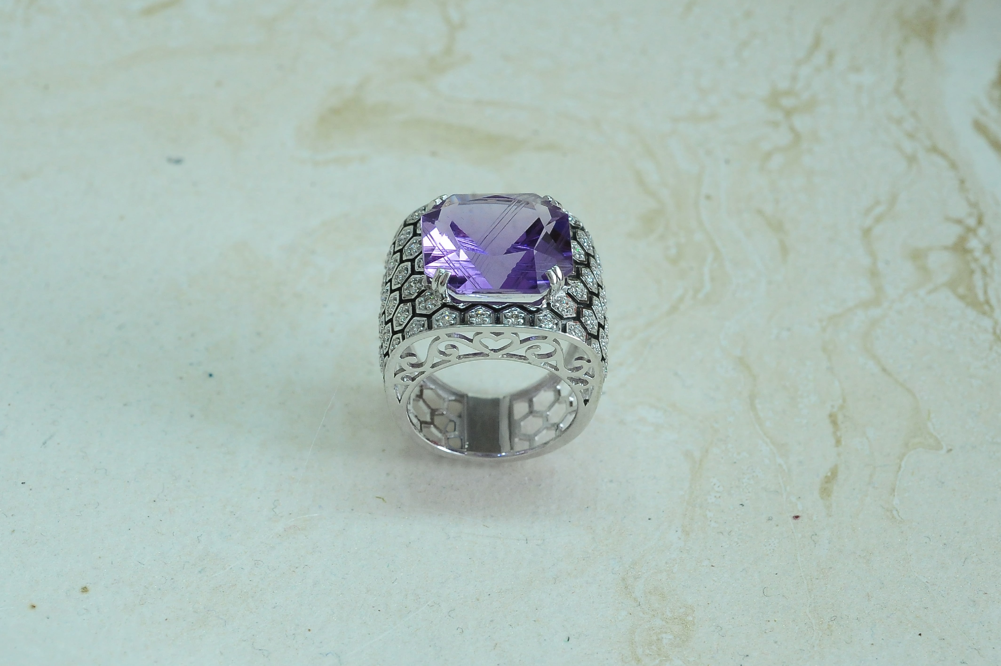 Cocktail Diamond Ring with Natural Amethyst