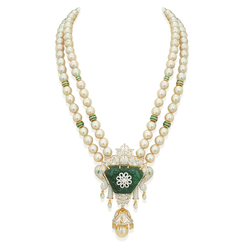 Carved Emerald Diamond Necklace