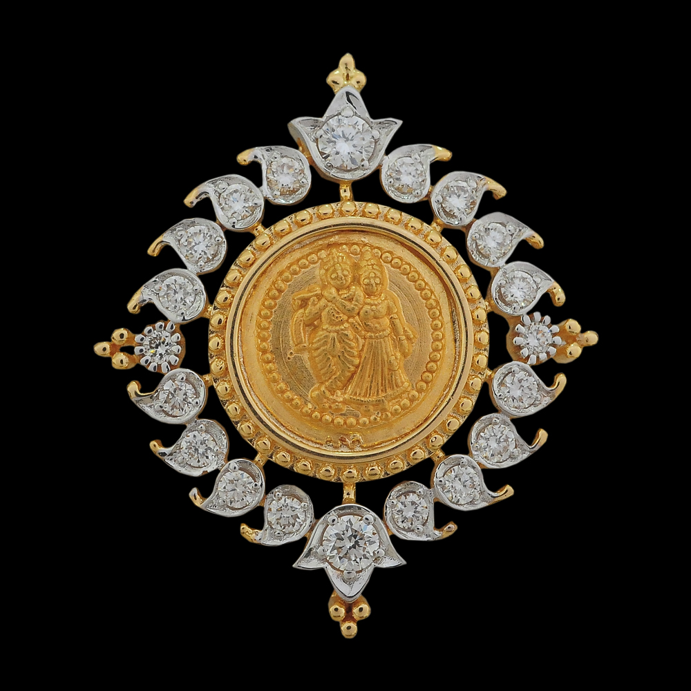 Gold Coin Radha Krishna Diamond Pendant