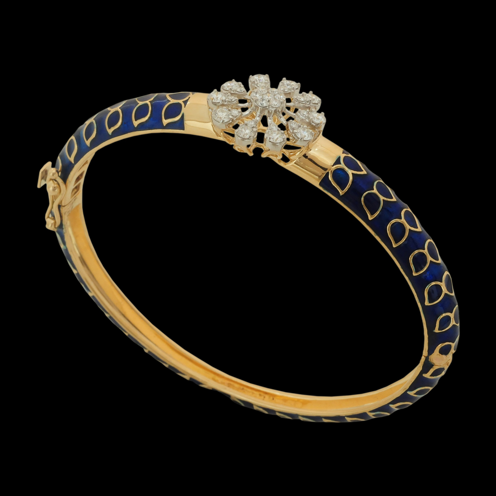 Flower Encrusted Blue and Gold Bracelet