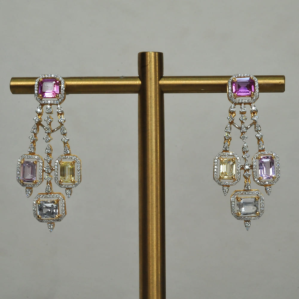 Diamond Earrings with Multi-colored Sapphires.
