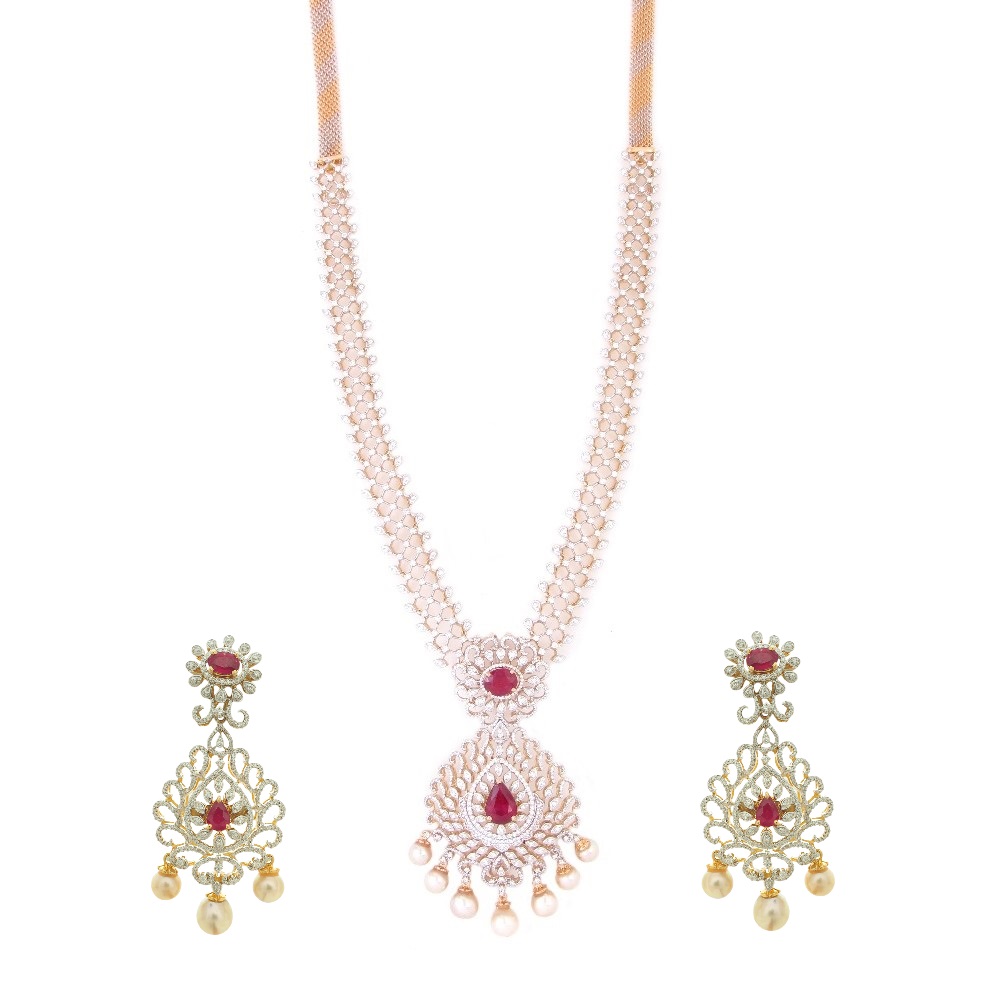 Detachable Diamond Long Necklace Earrings Set