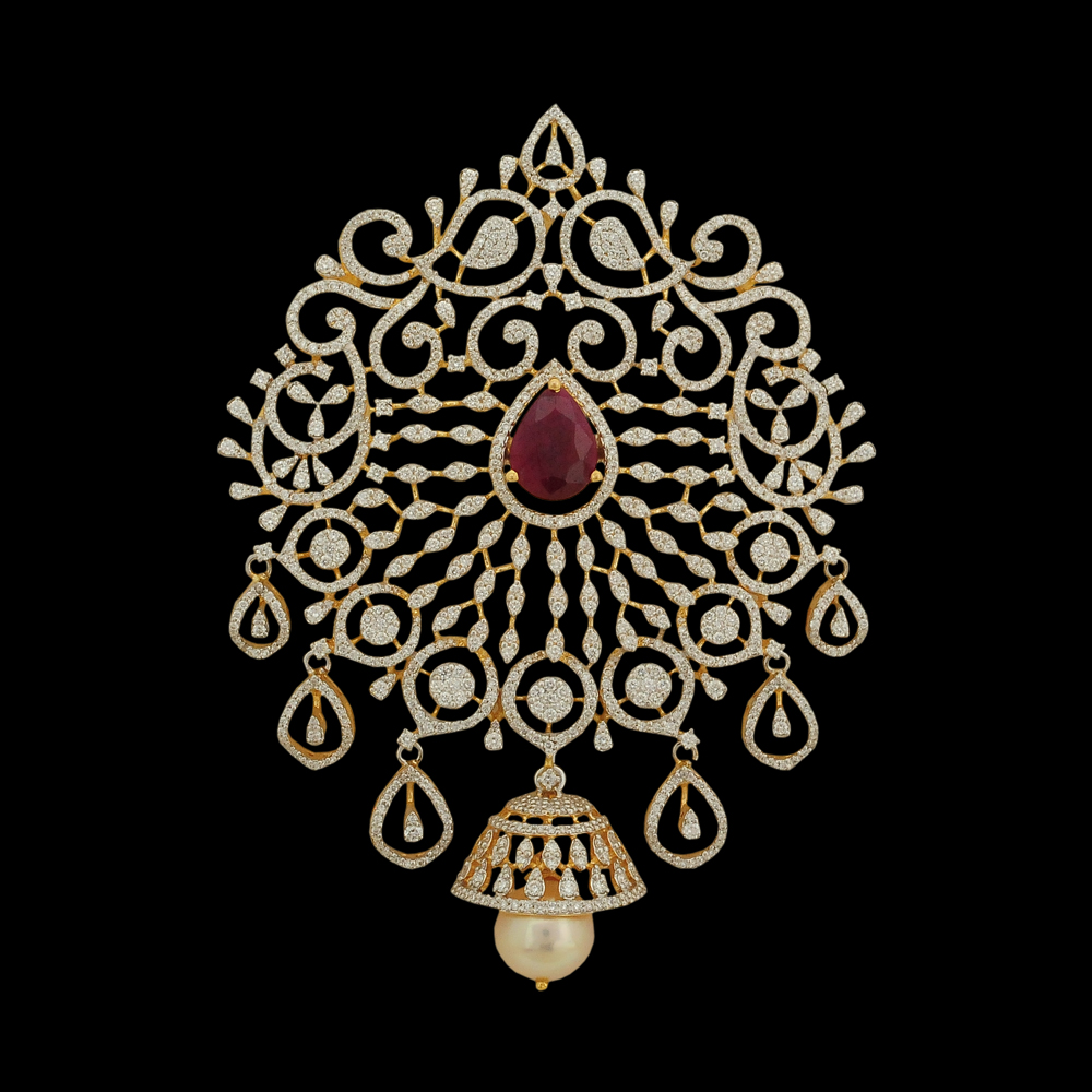 Pendant studded with Diamonds, rubies and pearls