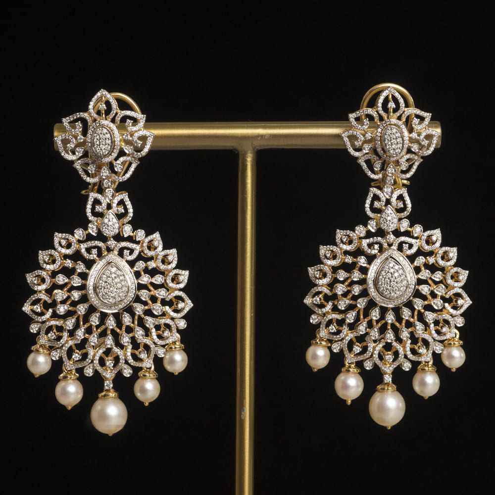 2-in-1 Diamond Earrings with changeable Natural Emeralds/Rubles and Pearl Drops.