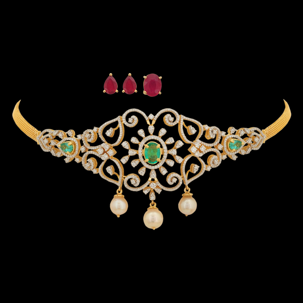 Changeable Natural Emerald/Ruby and Diamond Choker