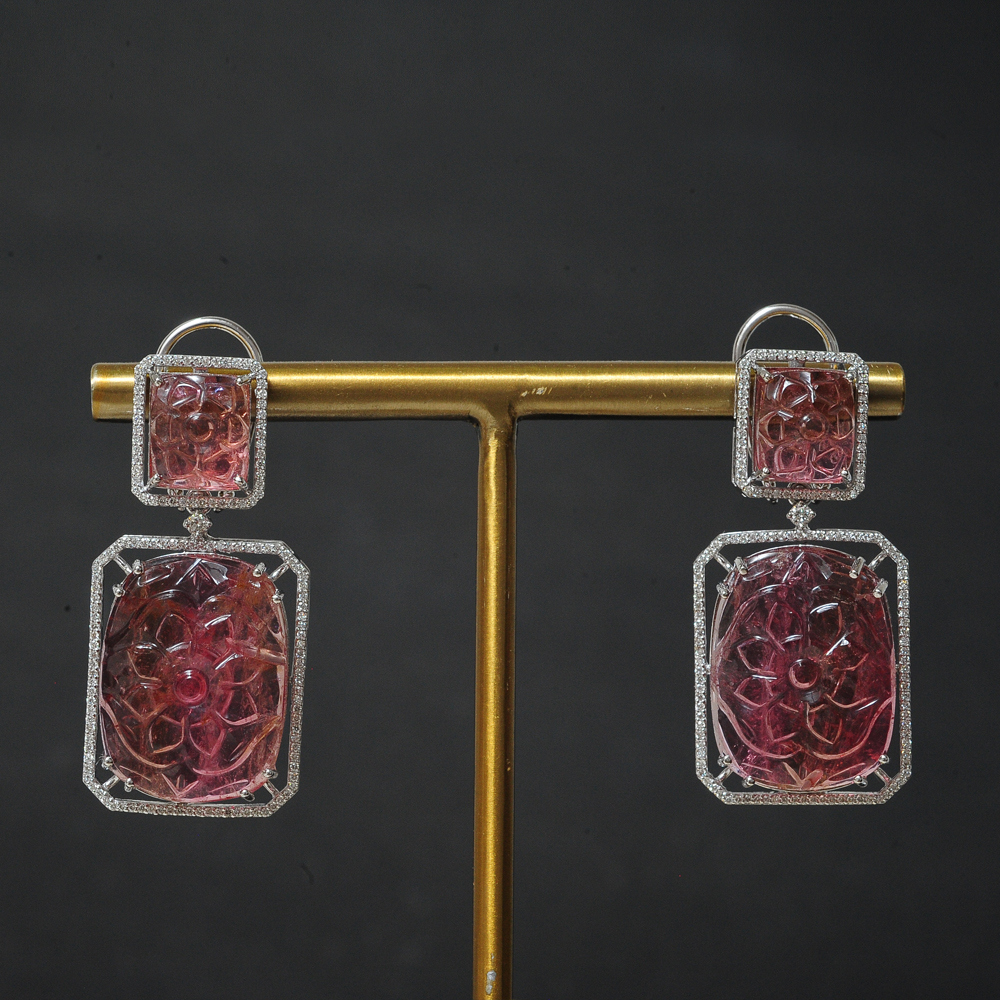 Diamond Earrings with Natural Pink Tourmaline