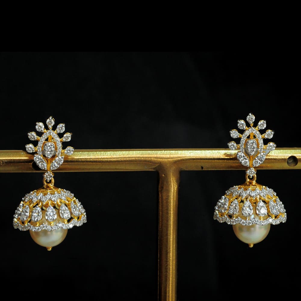 Diamond Earrings with Natural Pearl Drops.