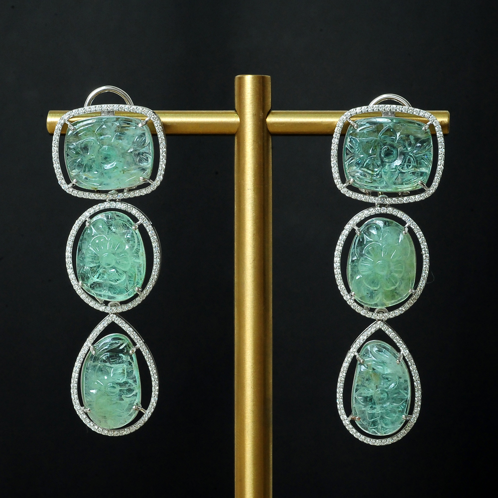 Diamond Earrings with Natural Emeralds