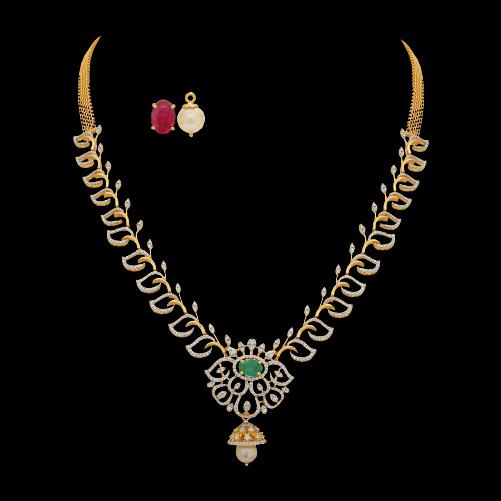 Changeable Natural Emerald/Ruby/Pearl and Diamond Necklace
