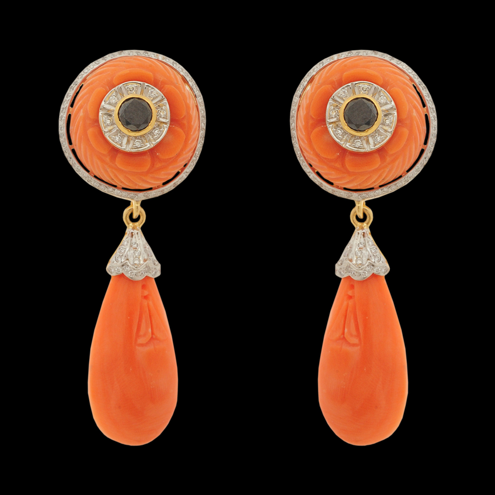 Orange Coral Necklace and Earrings Set